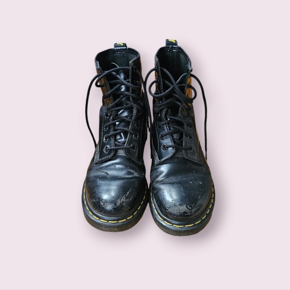 DR MARTENS Patent Leather Black Combat Boots - Picture 2 of 6